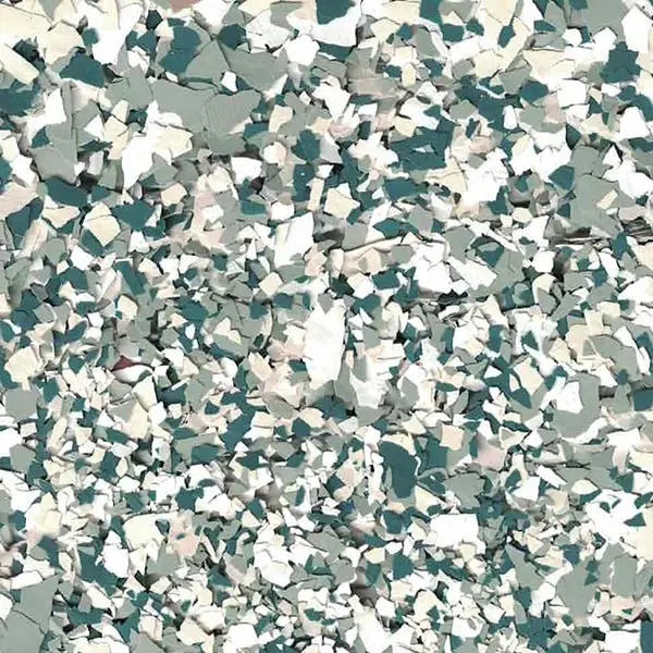 Abstract pattern featuring irregular, mixed shades of grey, white, and teal fragments scattered throughout. Resembles a mosaic or textured surface.