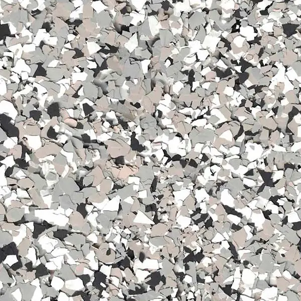 A close-up view of a patterned surface with a mix of gray, white, and beige fragments, resembling a terrazzo design.